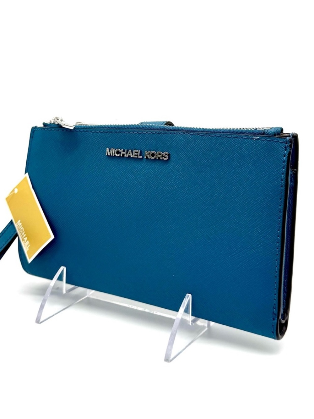 Michael Kors Large Jet Set Travel Logo Double Zip Wallet Teal